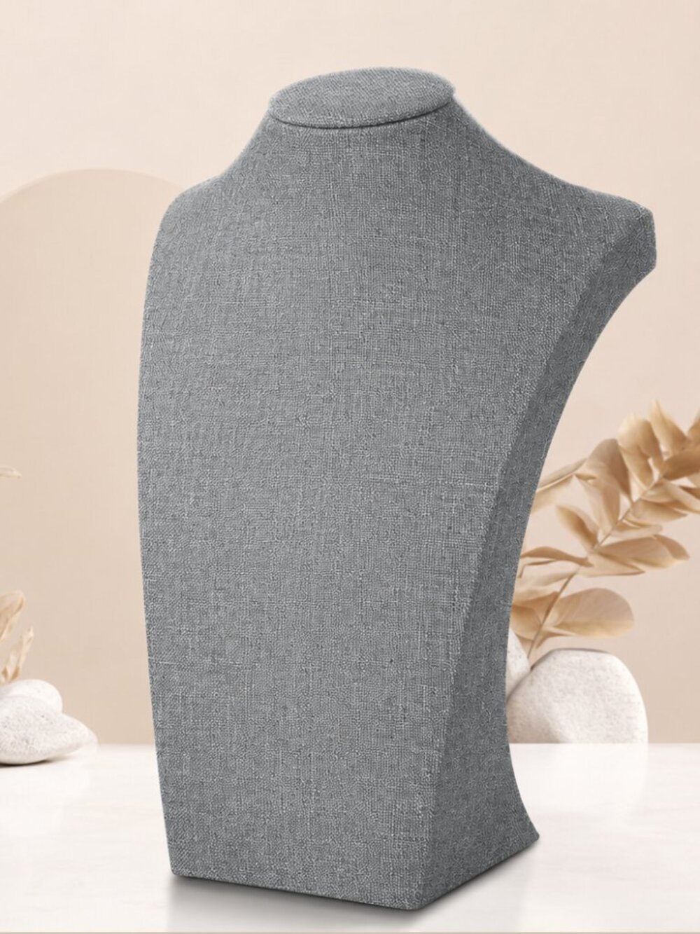 Gray Linen Jewelry Necklace Display